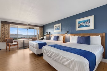 Room, 2 Queen Beds, Lake Front, No Pets Allowed | Desk, laptop workspace, blackout drapes, iron/ironing board