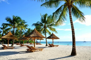 Outdoor pool, pool umbrellas, pool loungers