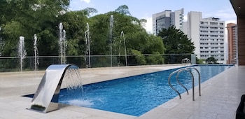 Outdoor pool, sun loungers