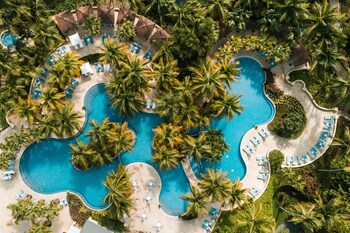 Piscine extérieure, chaises longues