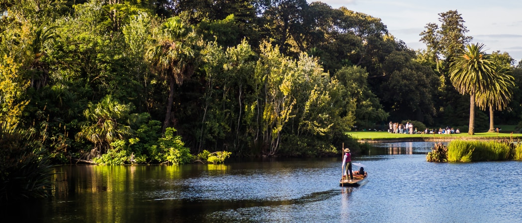 A view over the water at the Royal Botanic Gardens in Melbourne.