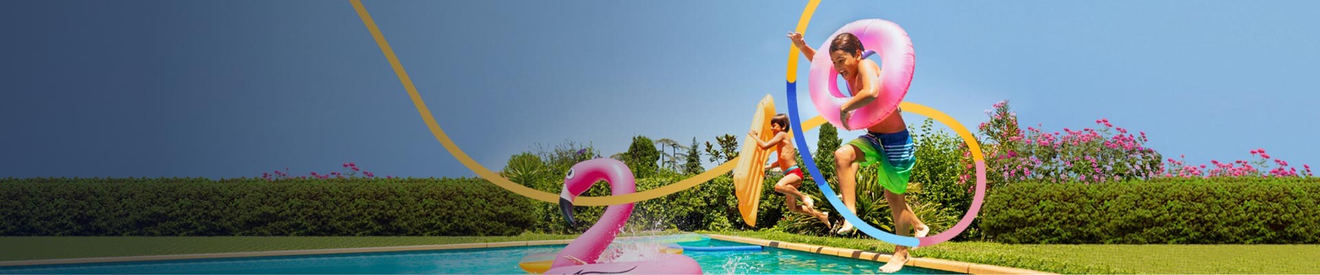 children jumping into a swimming pool
