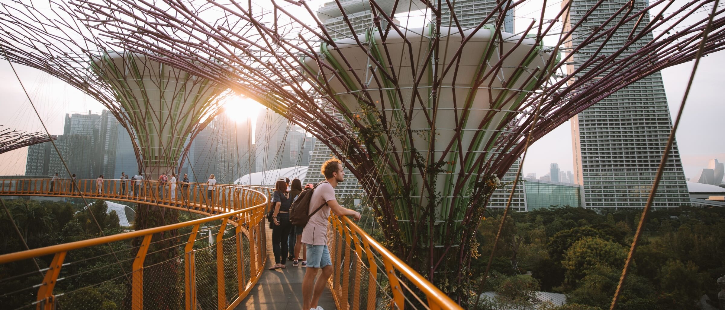 People walking along the elevated walkway at Singapore’s Gardens by the Bay.