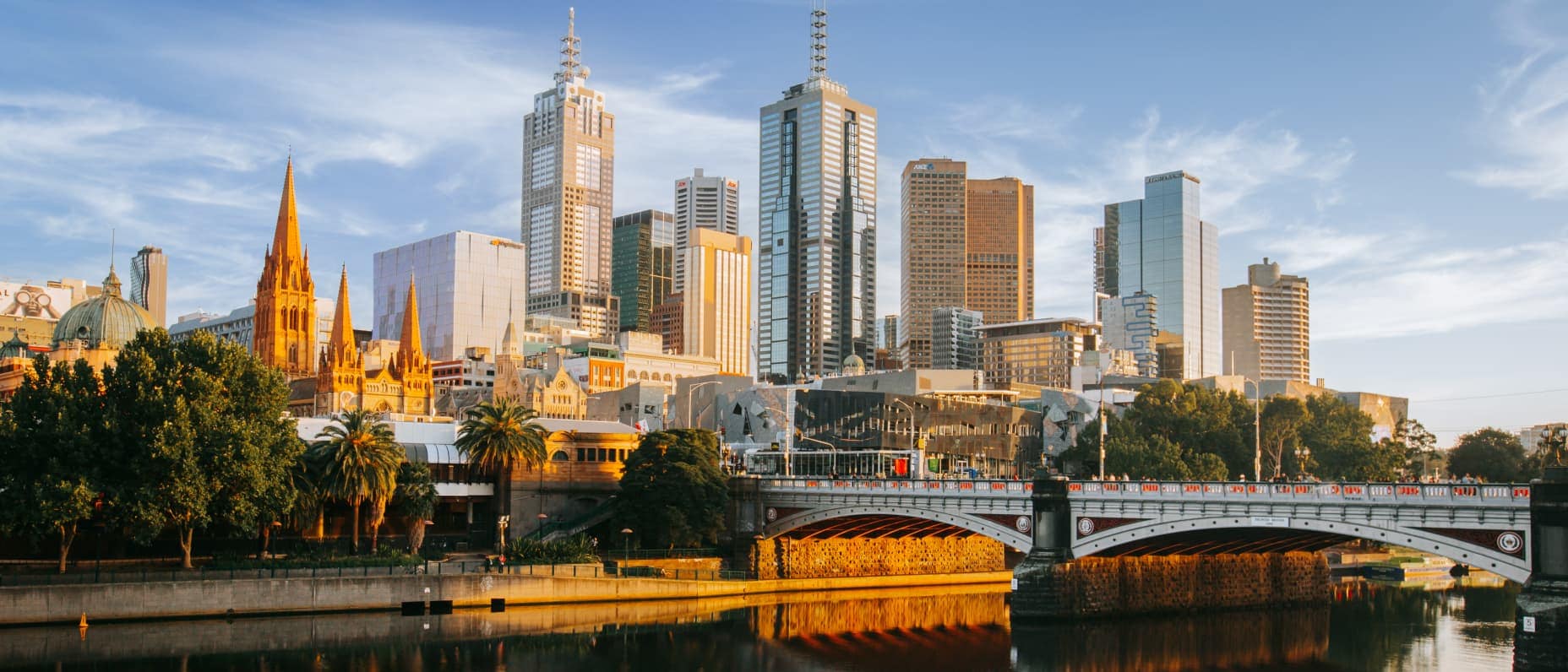 A view of the Melbourne skyline, as seen from the Yarra River