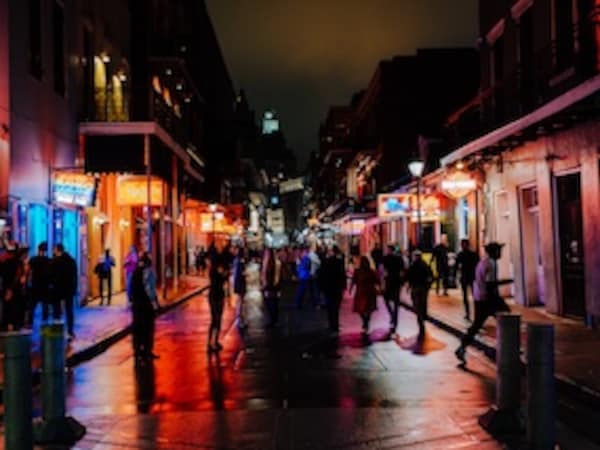Visitors walking a dark