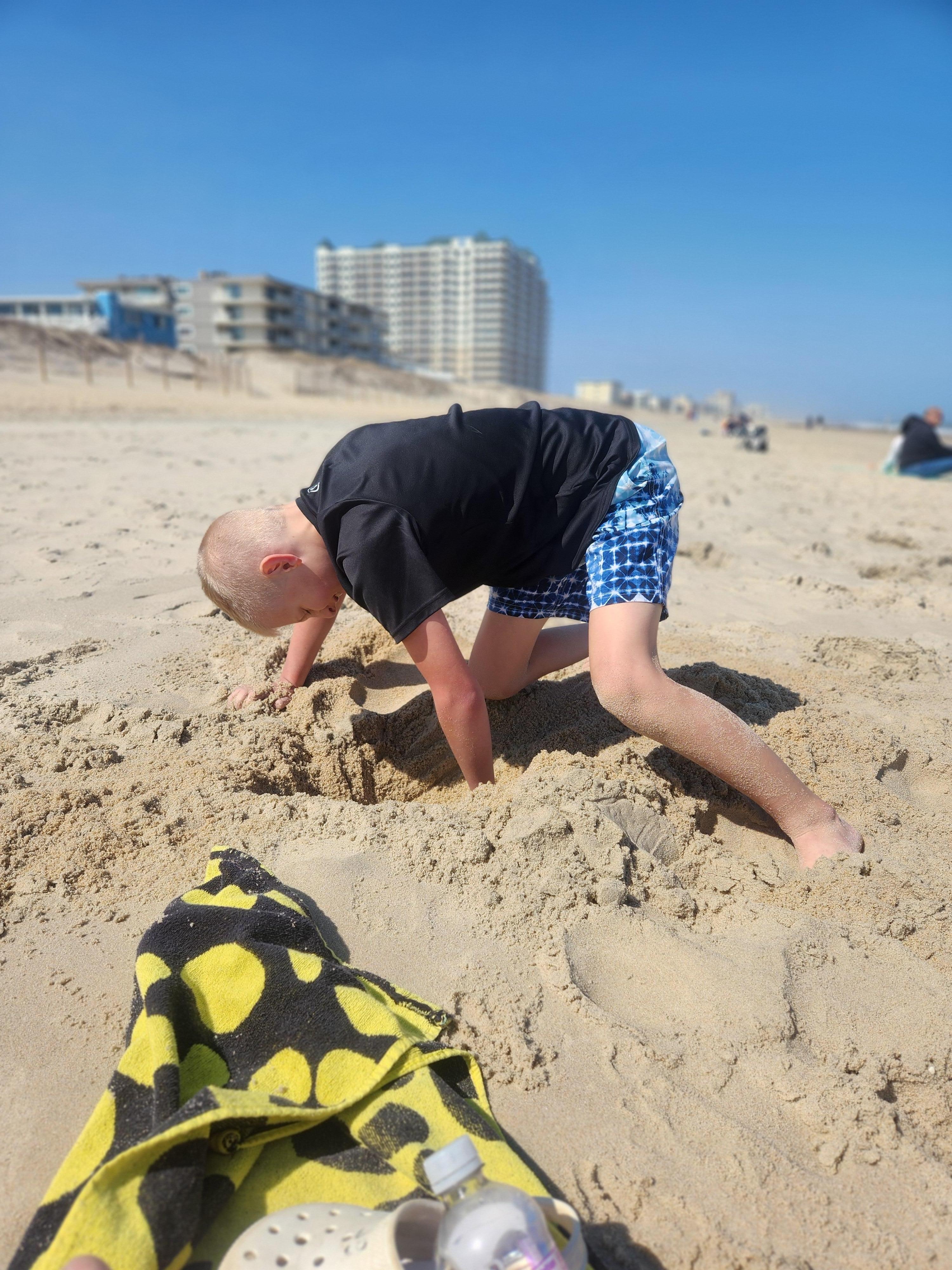 Our little guy digging in the sand.  What a great Easter get away!