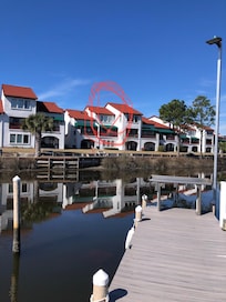 Sitting on the dock looking back at the rental