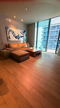 Clean couch and living room room set up. Very sufficient.