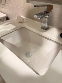 Clogged sink that took 2 minutes to drain. We couldn’t wash our hands without the water splashing back at us.