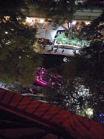 View from balcony at night.