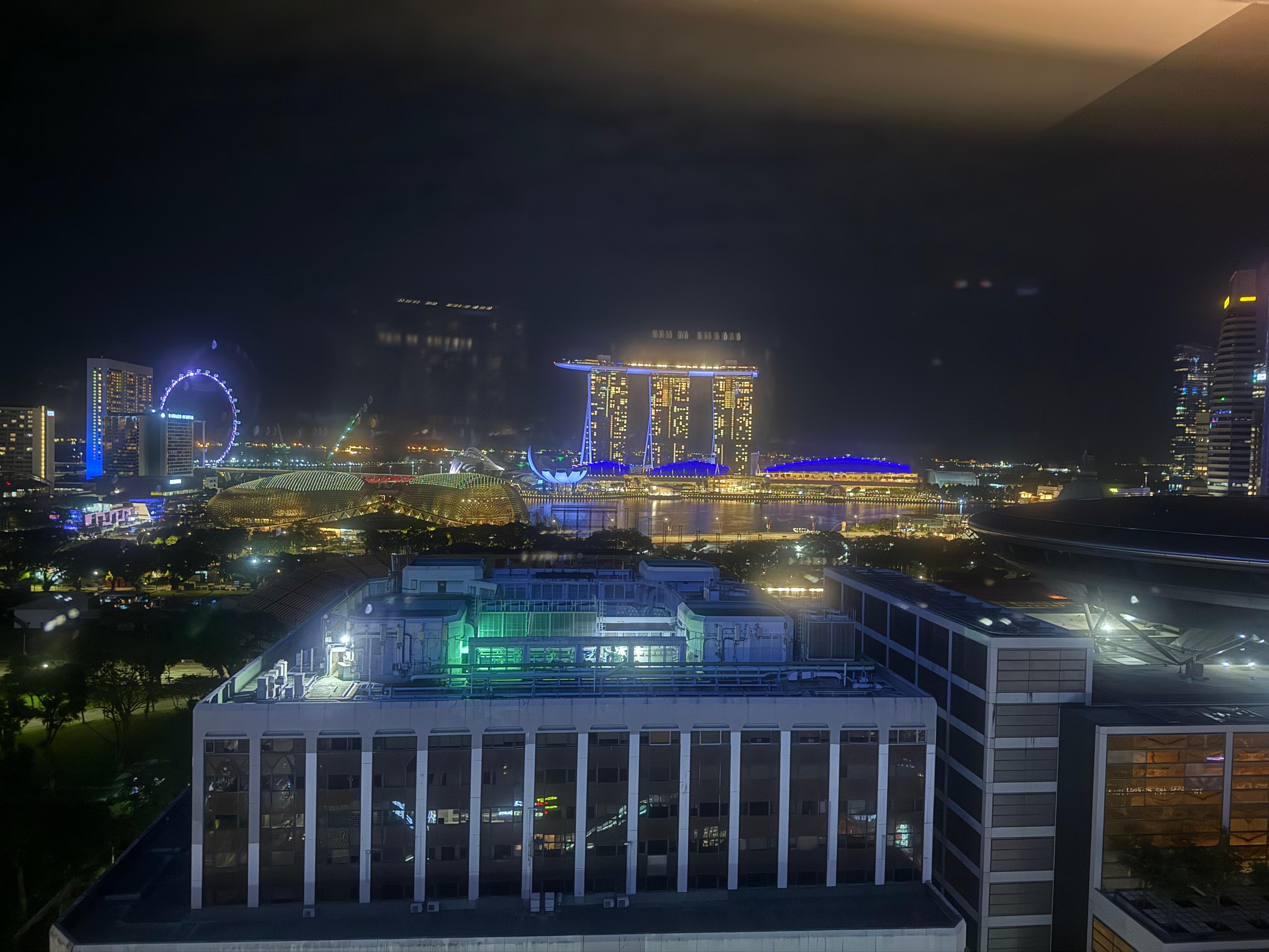 View at night. You can see a lot of the light show straight from your room. They also have an executive room at the top of the building with better views