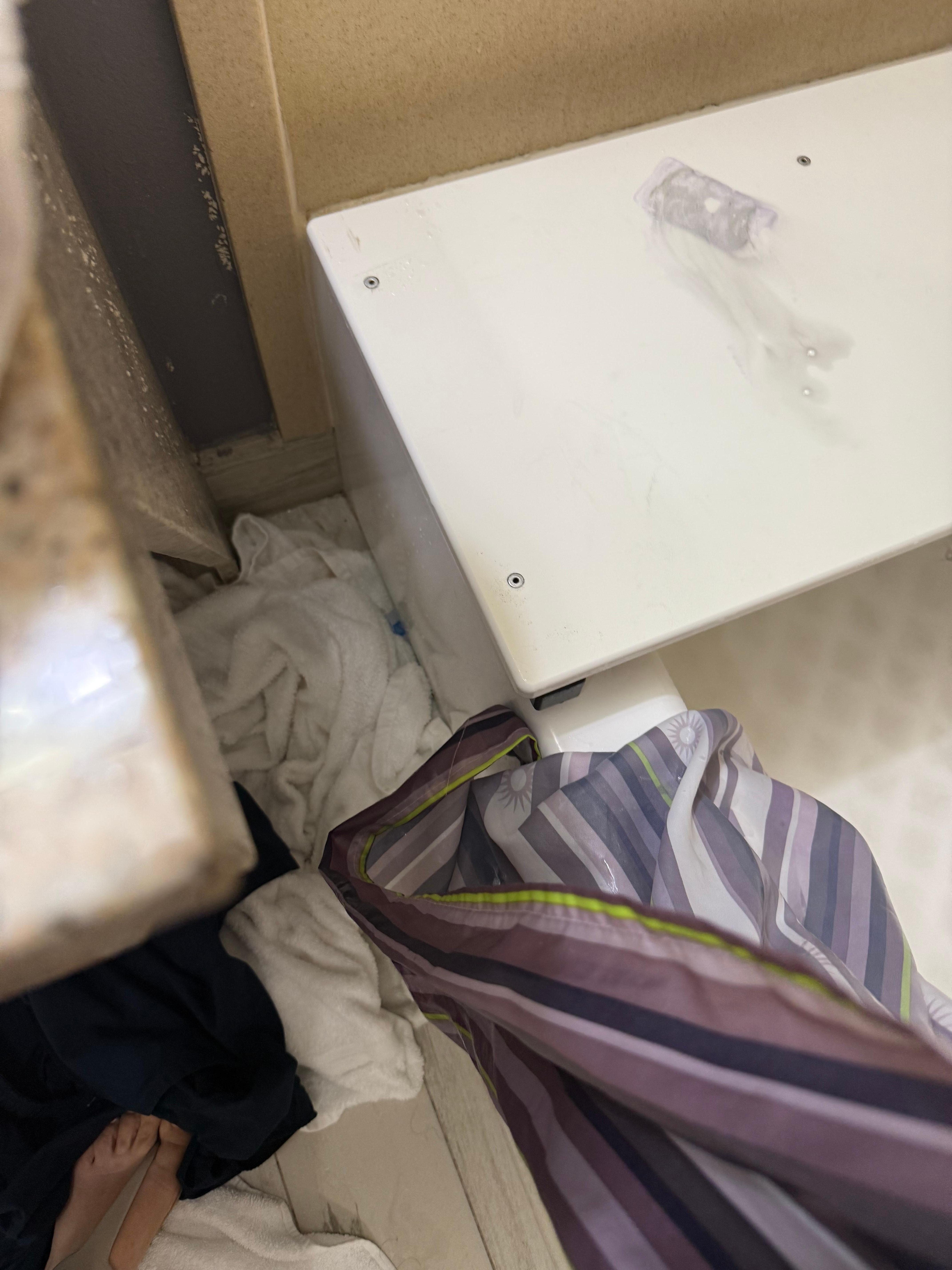 Bath chair not accessible and got water all over floor.