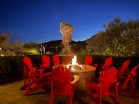 Fire pit next to the pool