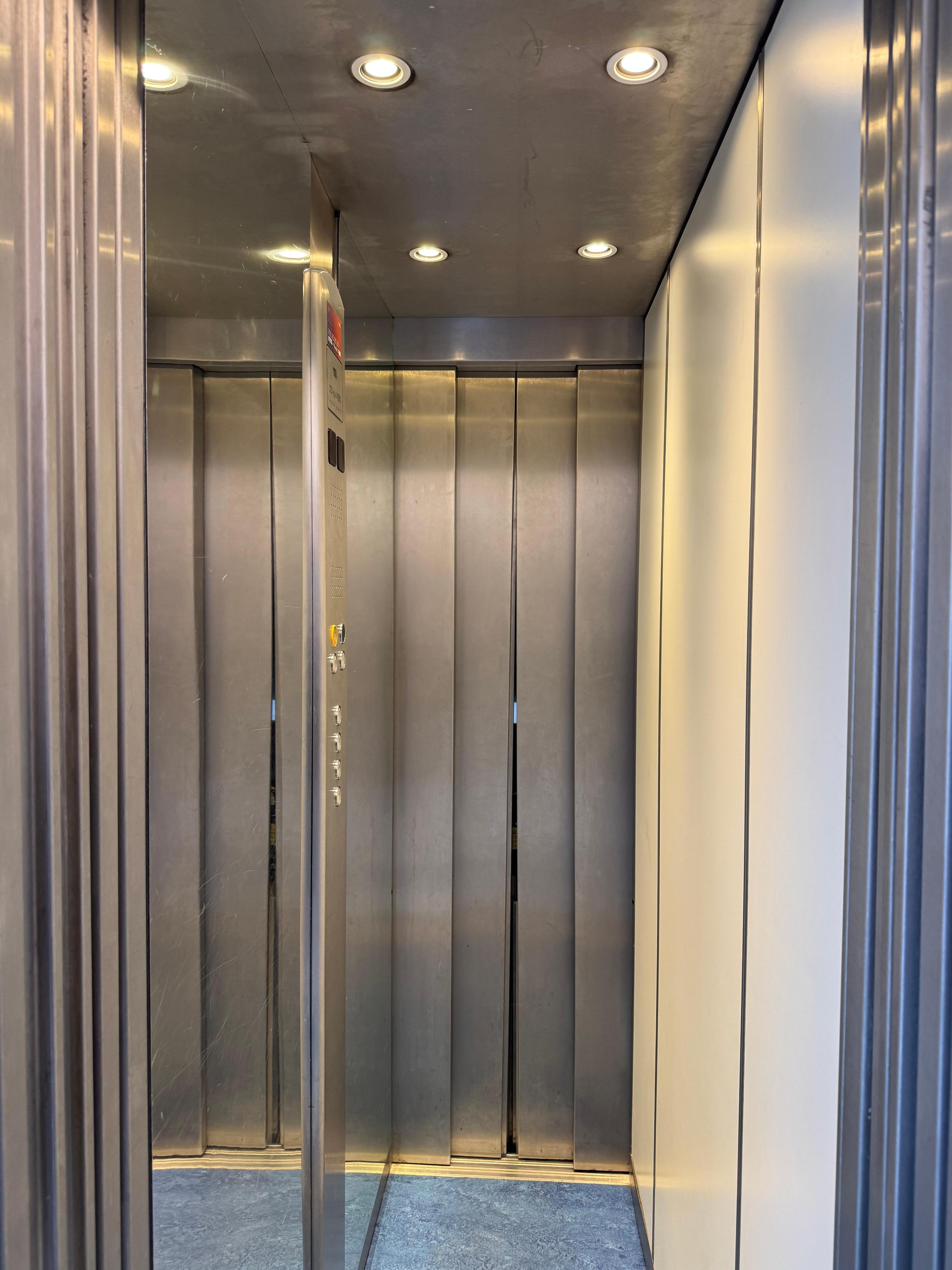 Elevator is very narrow, have to go in sideways