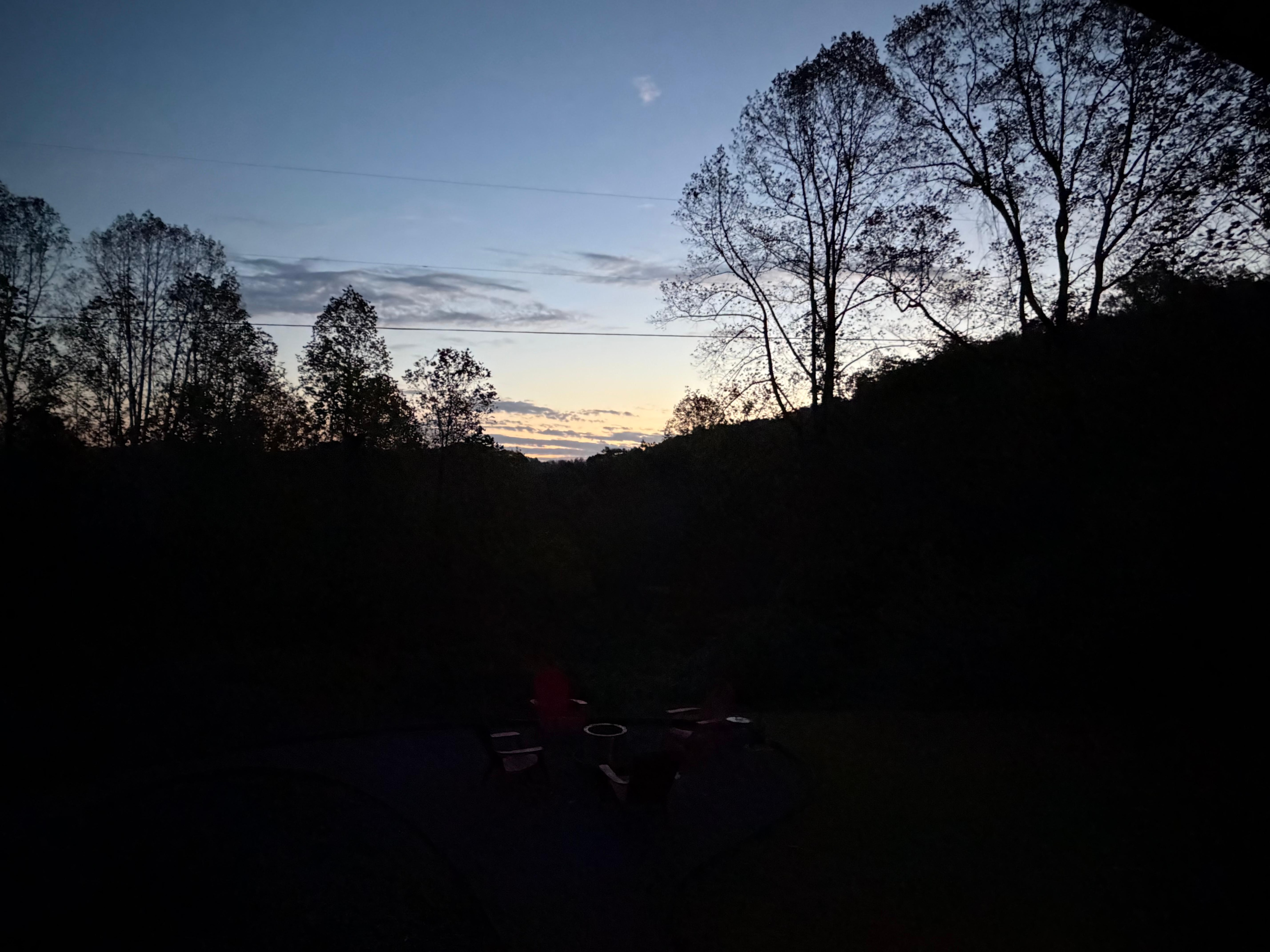 Just before sunrise. This is your view from the front facing windows and from the fire pit. 