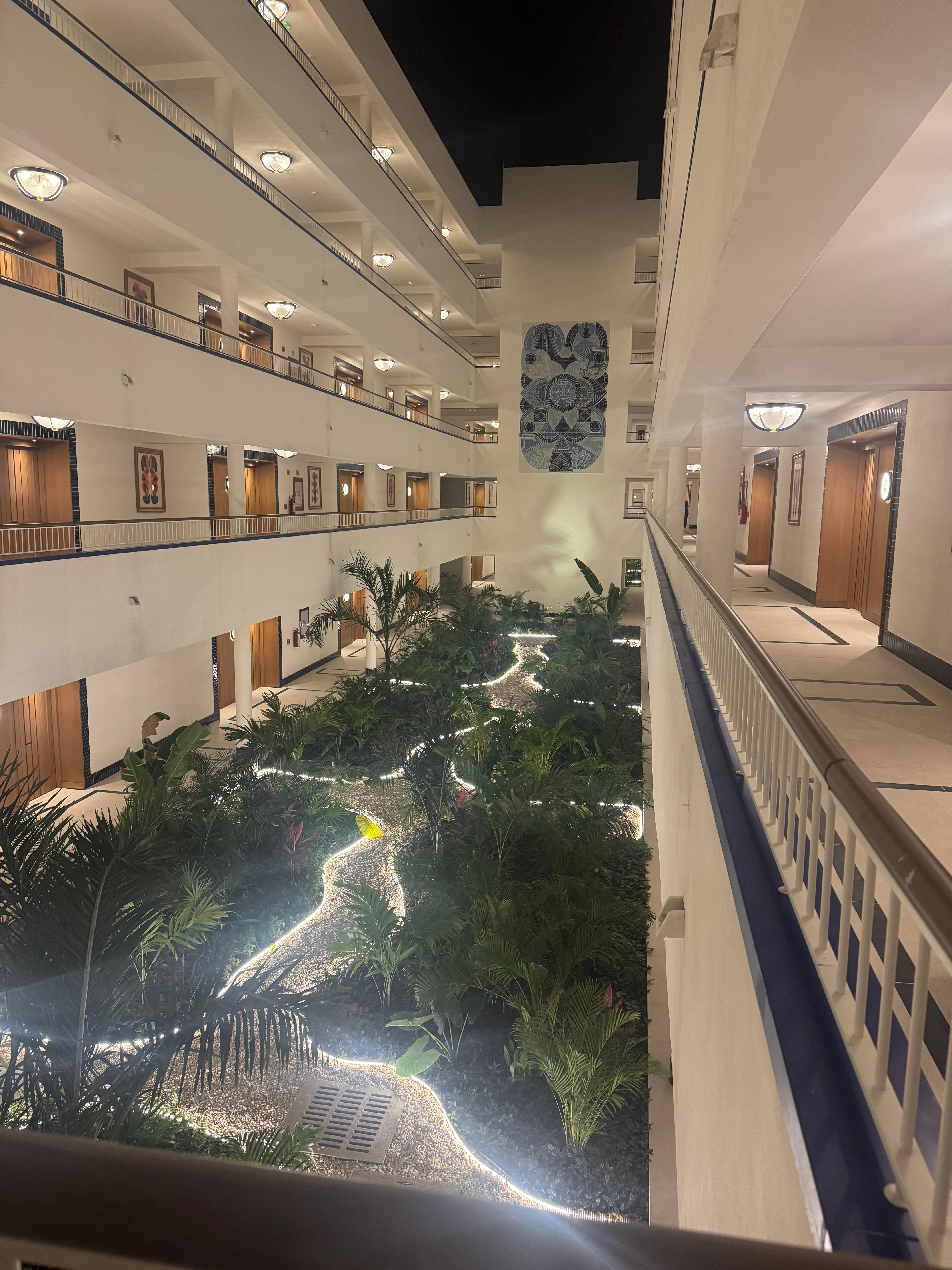 The inner courtyard at night. Well lit so we felt very safe 