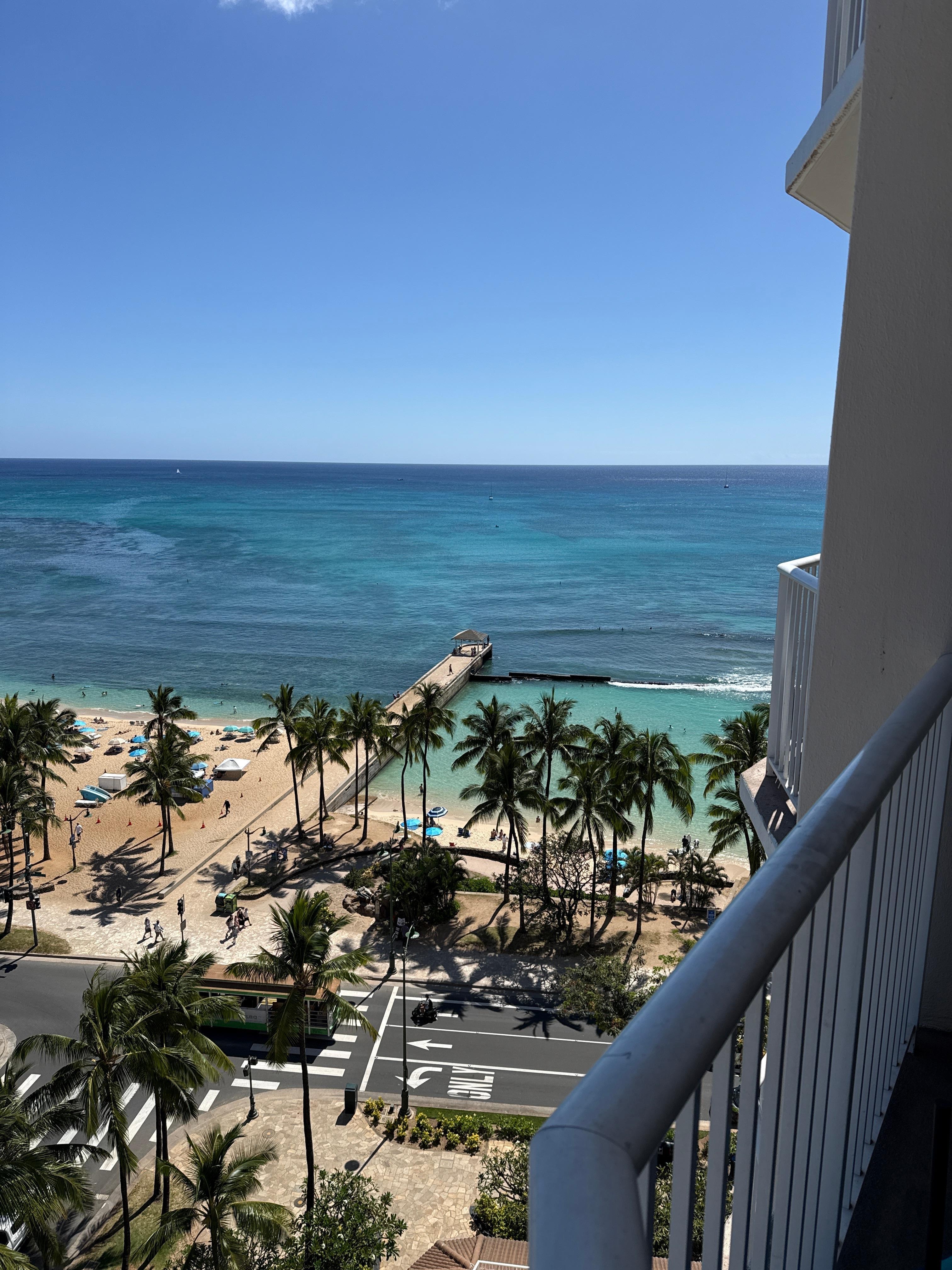 View from the balcony looking out to the ocean. 