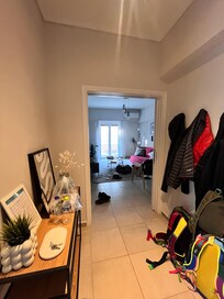 Entrance looking into living room - sofa bed converts and is comfortable.