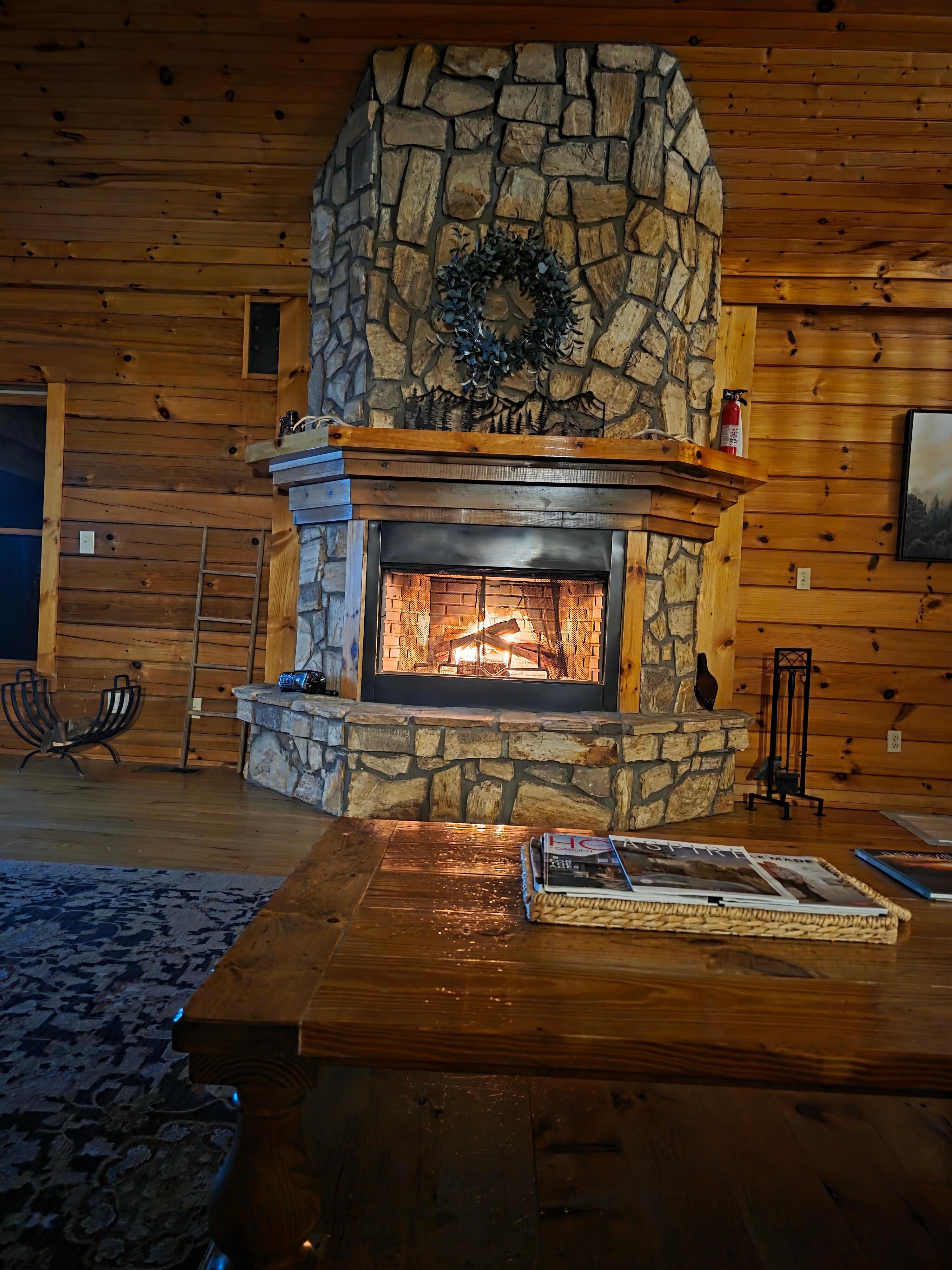 The fireplace was lovely. 