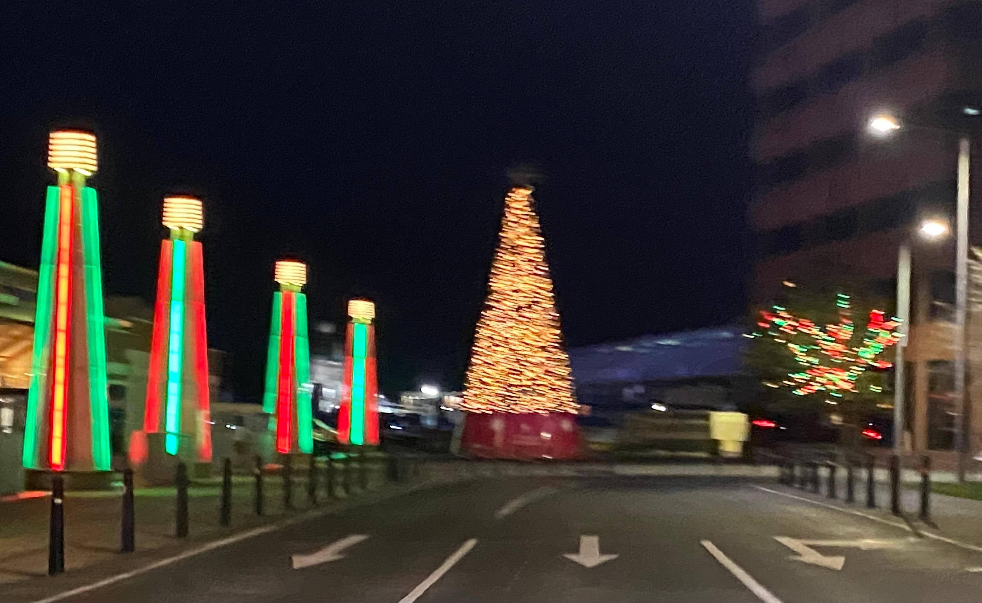 Christmas lights downtown Hobart near water
