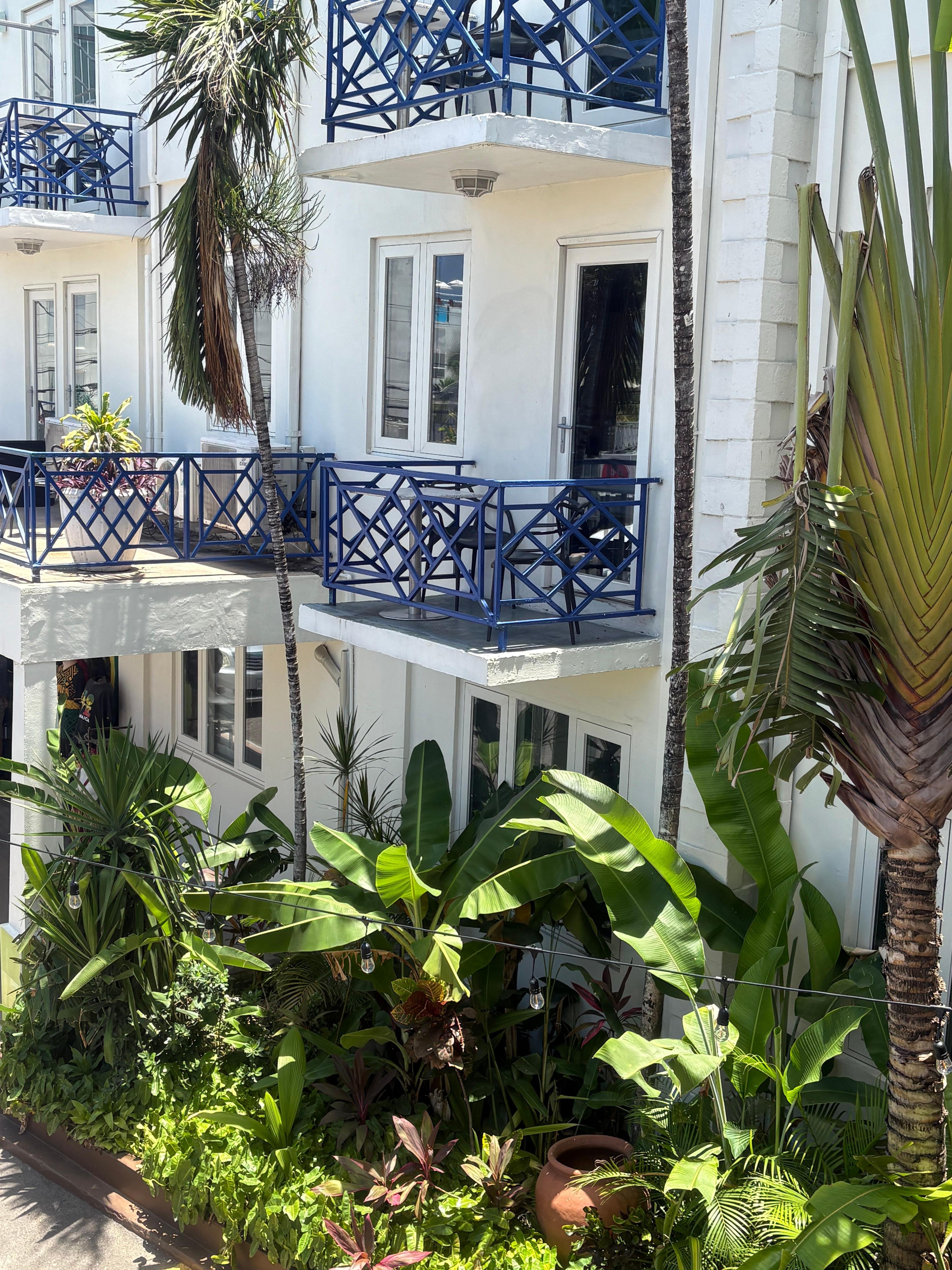Balcony room facing beach.