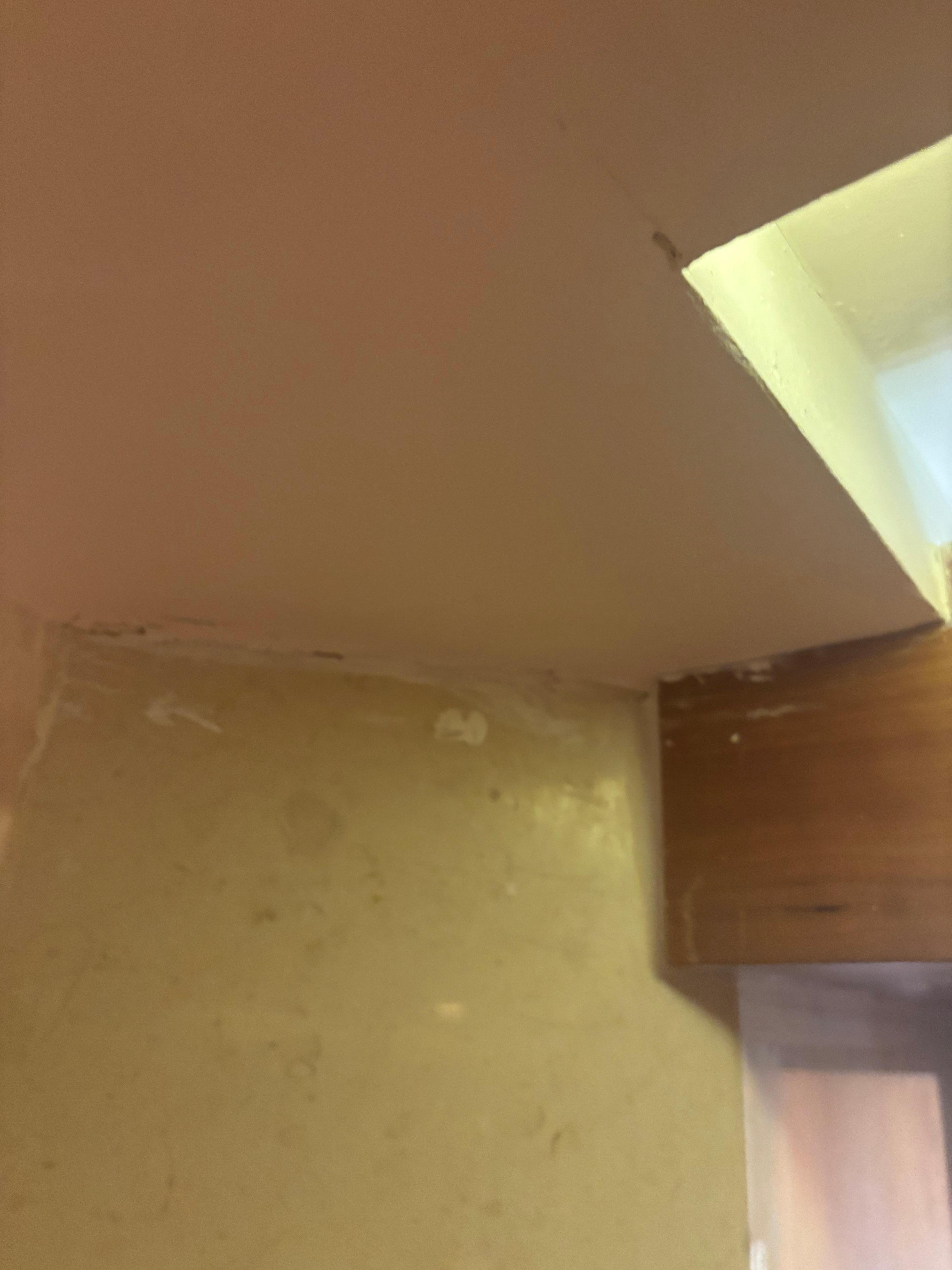 Peeling paint, stains, and visible cracks — a room that looks like it hasn’t seen a proper renovation in decades