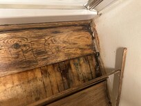 Rotten, moldy, warped and loose wood outside of the shower.