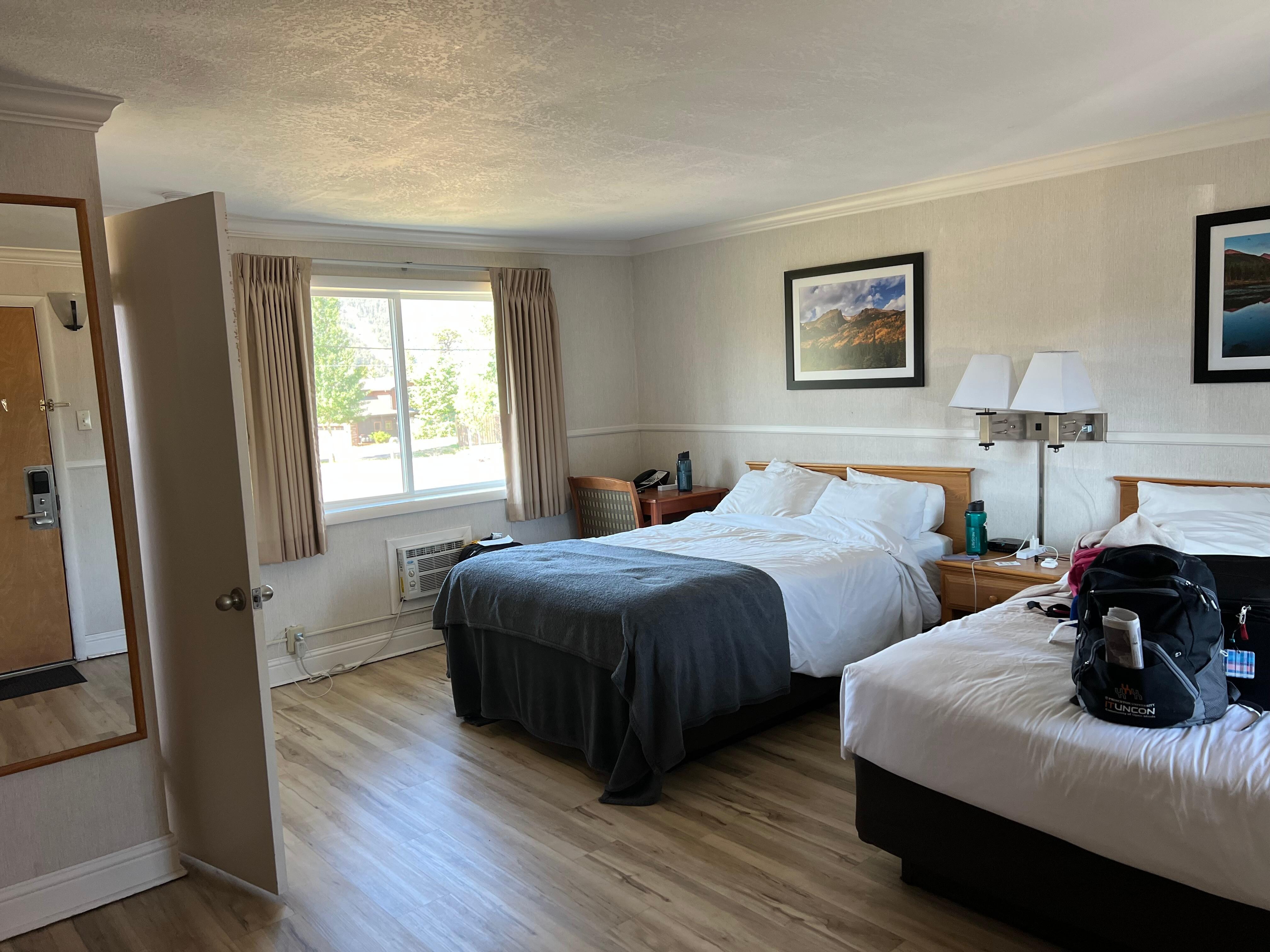 Comfy beds, spacious room with lots of natural light. Mountain View and cool disco color-changing shower head!  Night shower light show!  