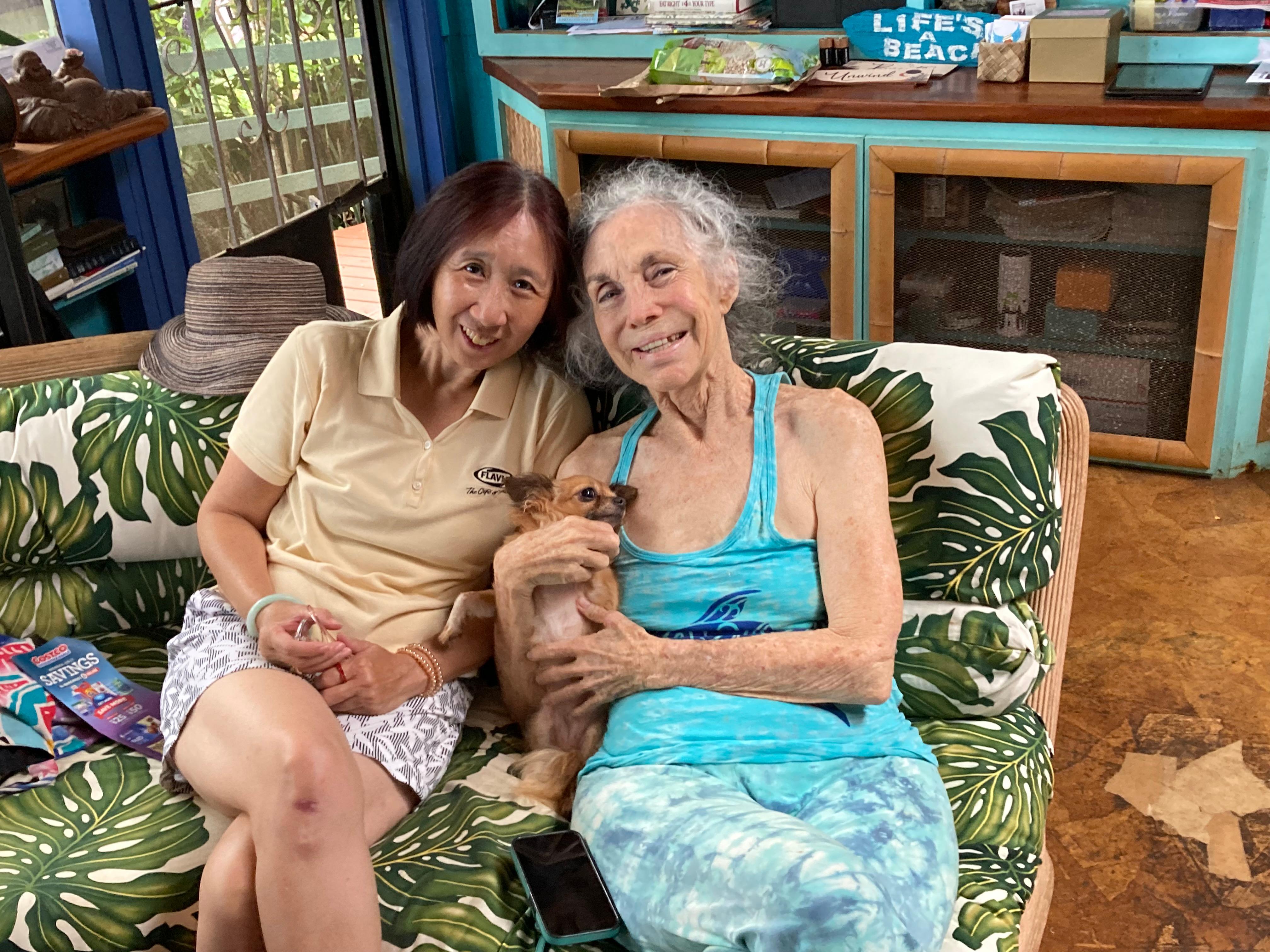 The founder, Barbara, and one of the resident dogs on the last day!