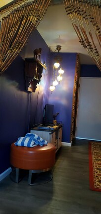 Really beautiful lamp and mideast vibes in the room.