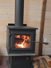 Small wood burning fireplace