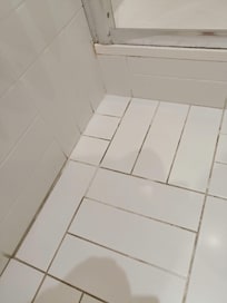 Check out the mould in the grout on the bathroom floor compared to the walls...filthy and unsafe!