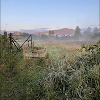 Entrance to meadow (with view on Ben Ledi) behind hostel