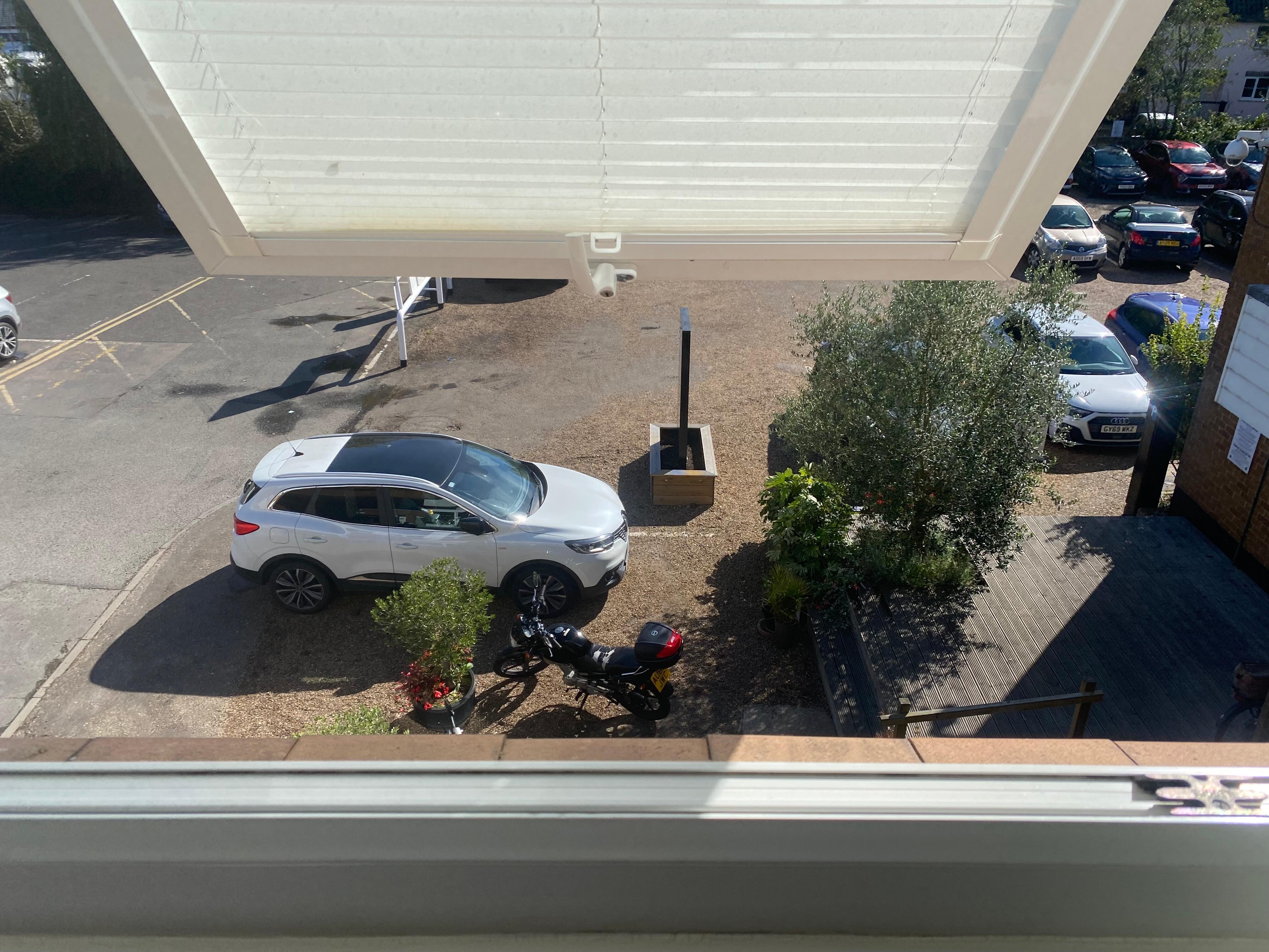 View from window, the hotel car park. 