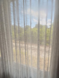 Train tracks outside the window