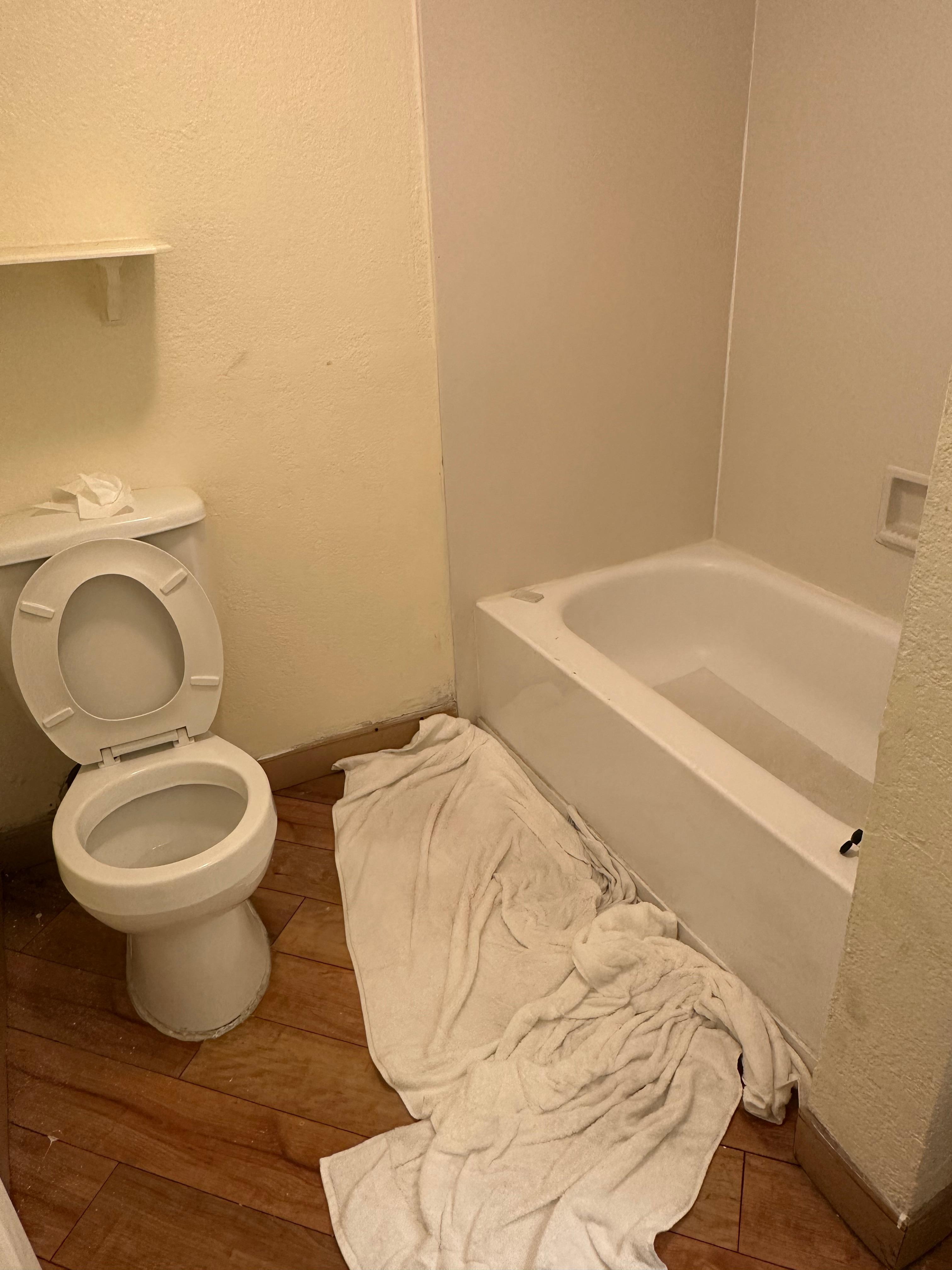 No shower curtain- water all over the place when you take shower