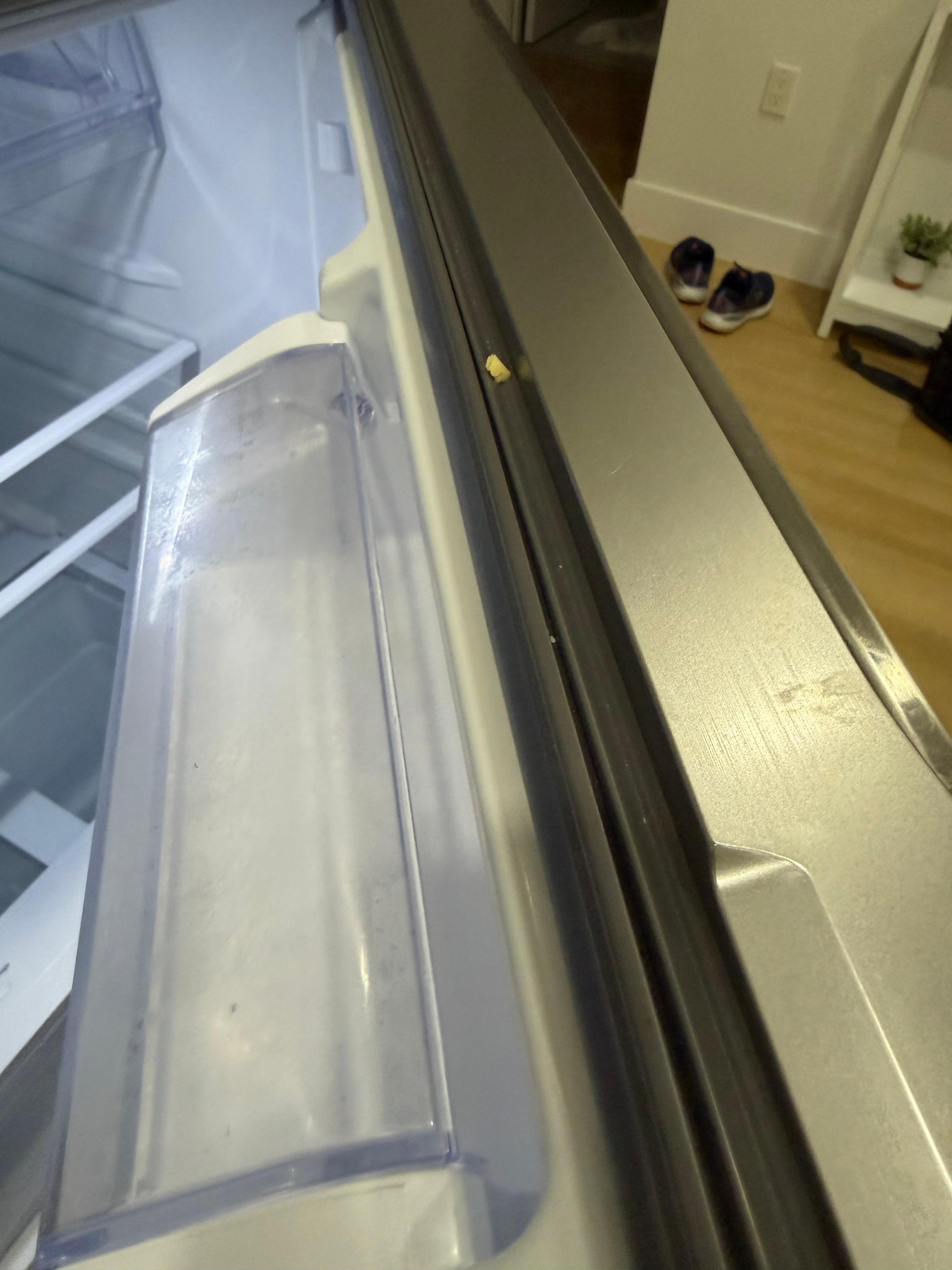 food debris on the refrigerator