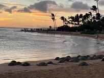 Sunset with turtles Poipu Beach