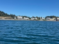 Out in the water looking at town
