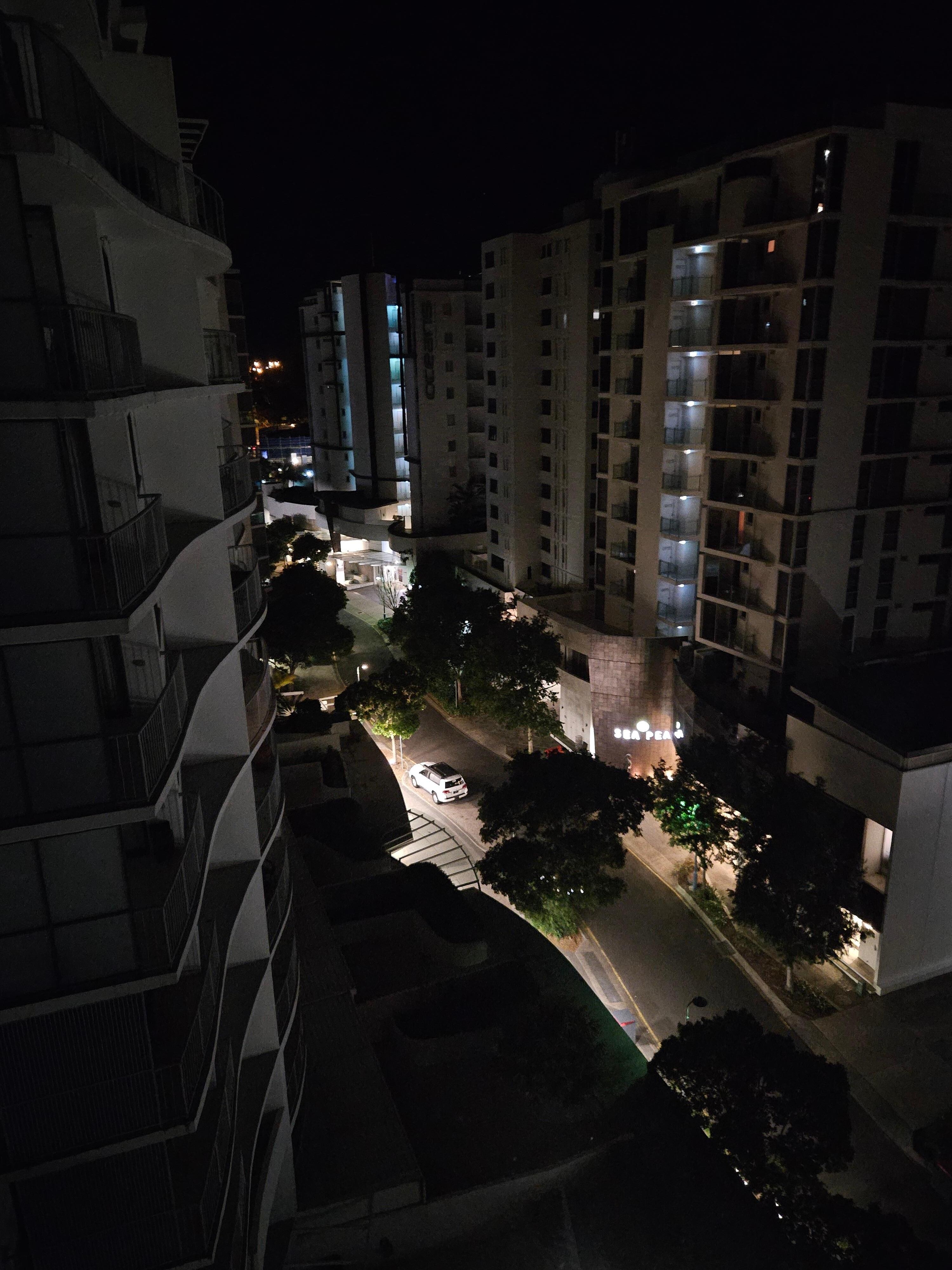 Night time view of street below