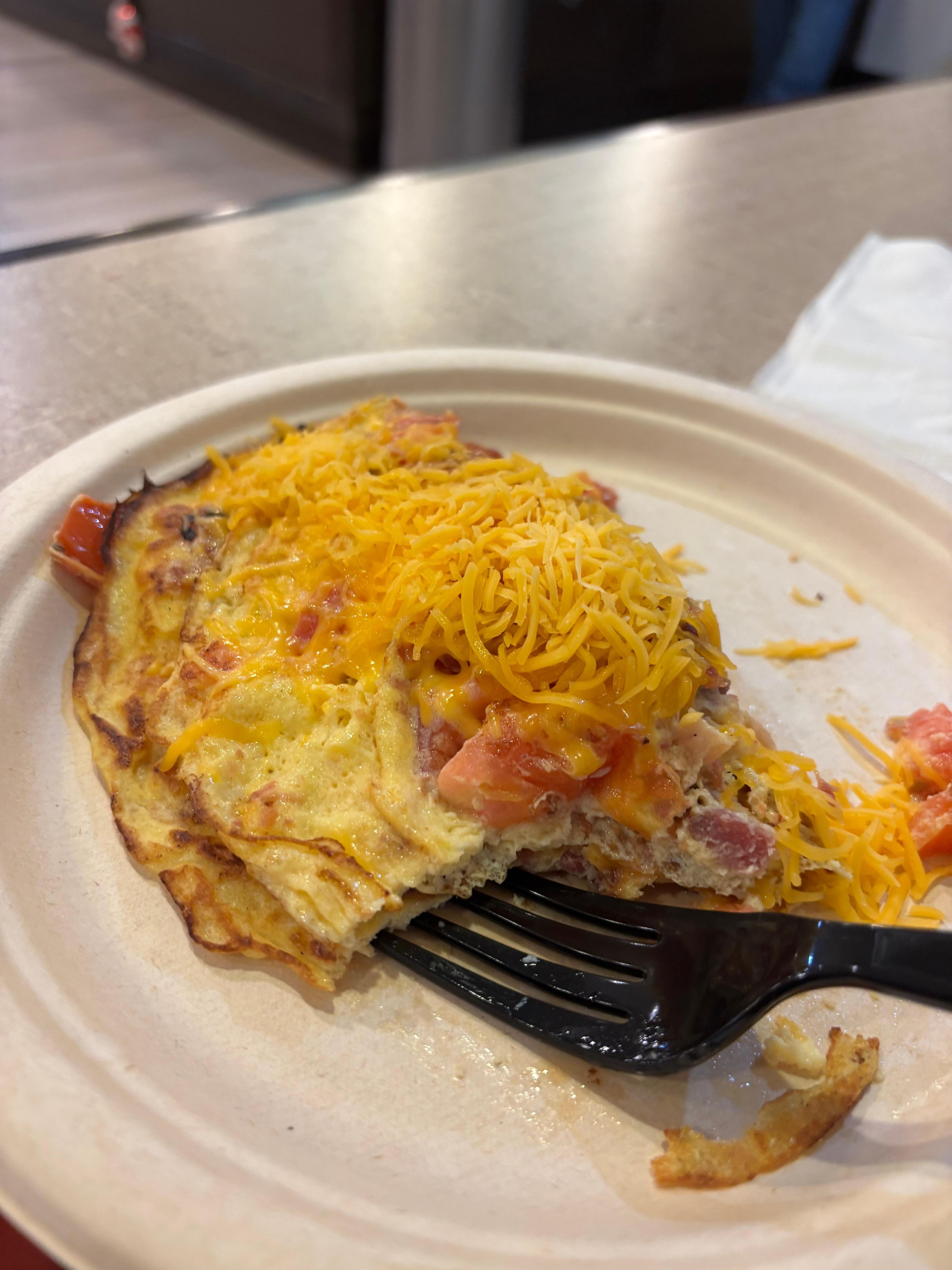 I chose an omelet with bacon and fresh tomatoes. I declined the hash brown and bacon on the side.