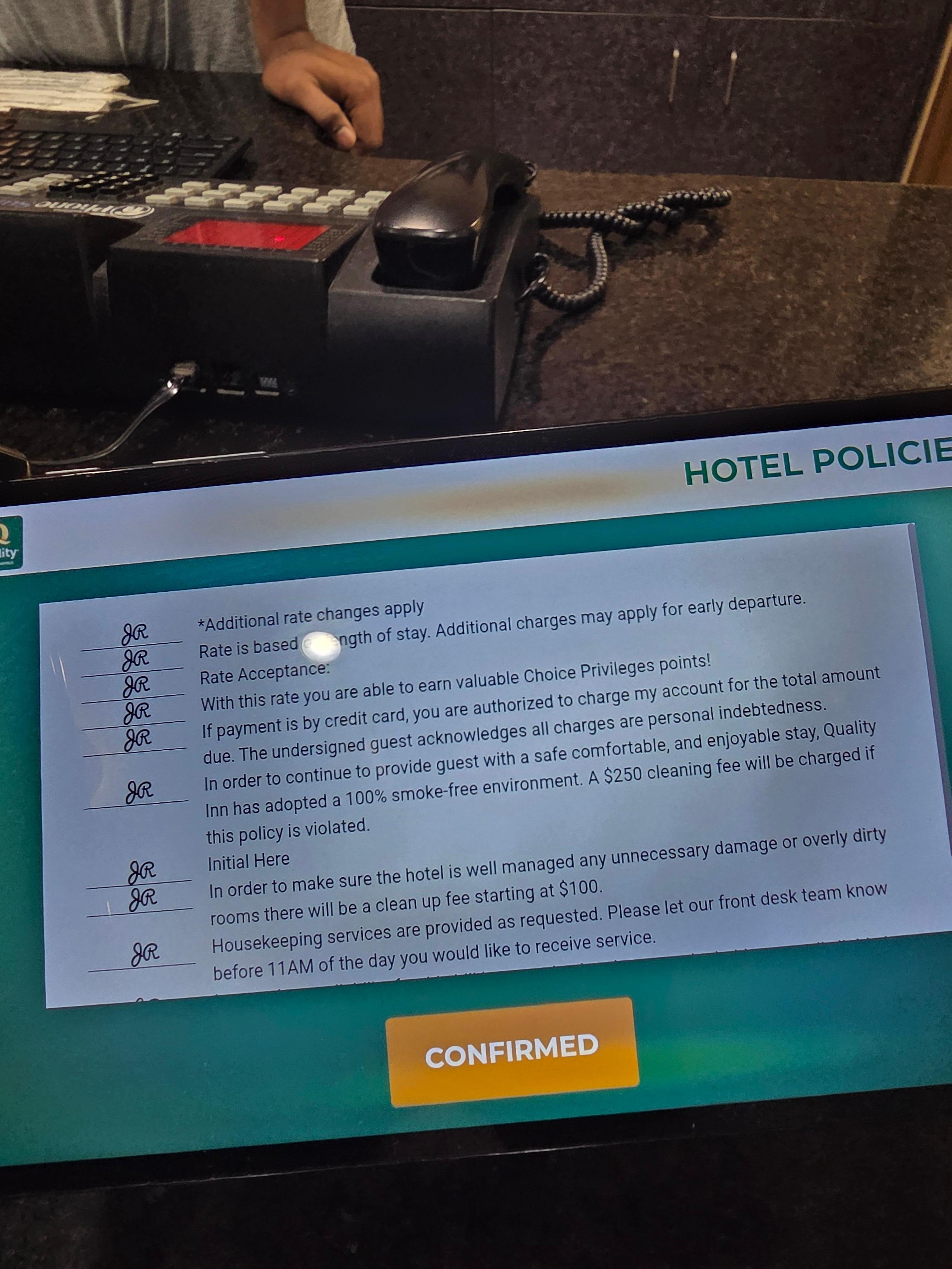 Agreement showing no extra fees.