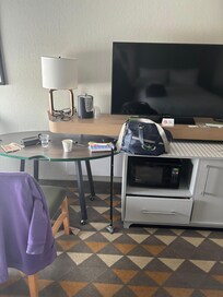 Tv microwave and refrigerator