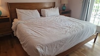 The bed when we entered the room.