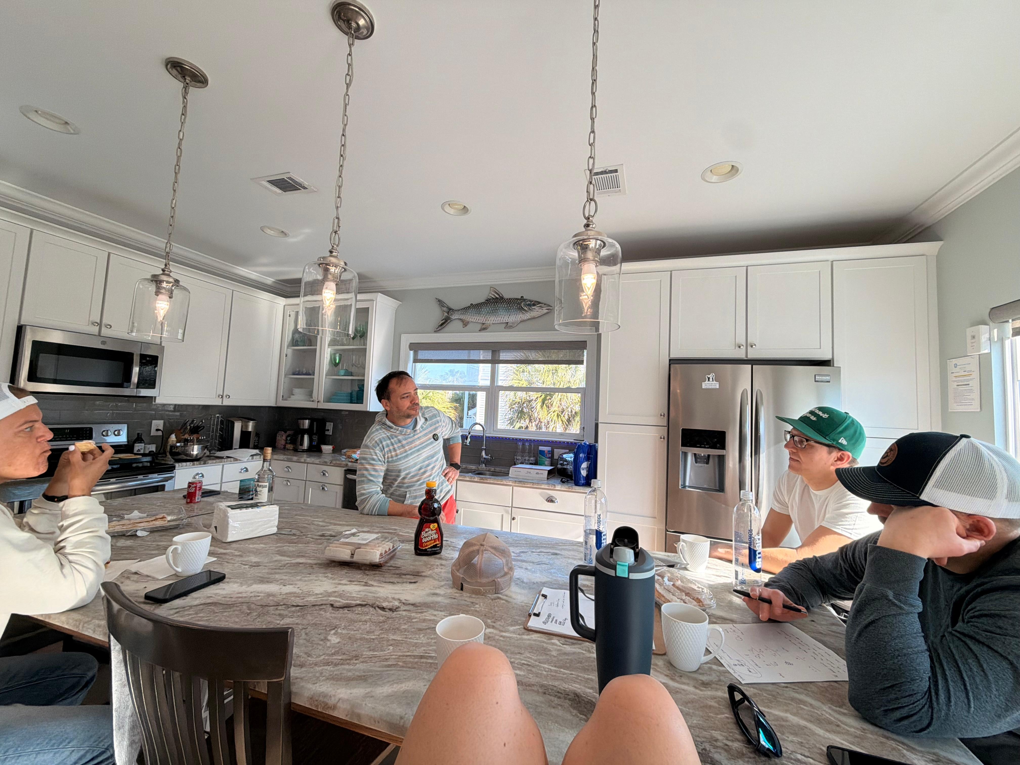 Morning coffee chats around the massive island. 