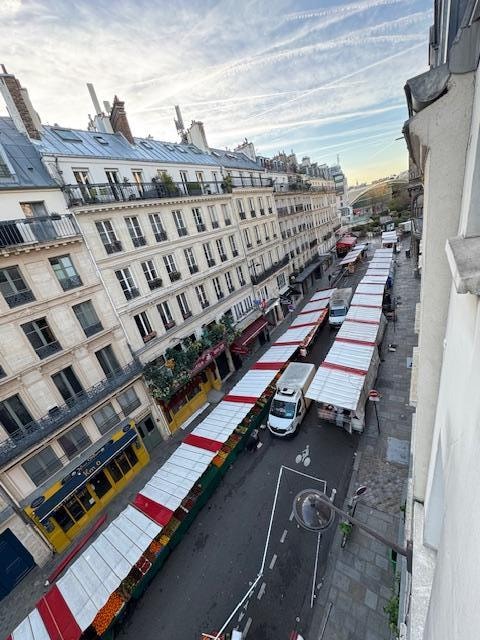 View from living room window with Sunday market set up