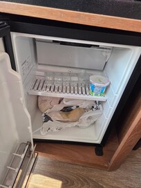 Dirty refrigerator. Old food left inside