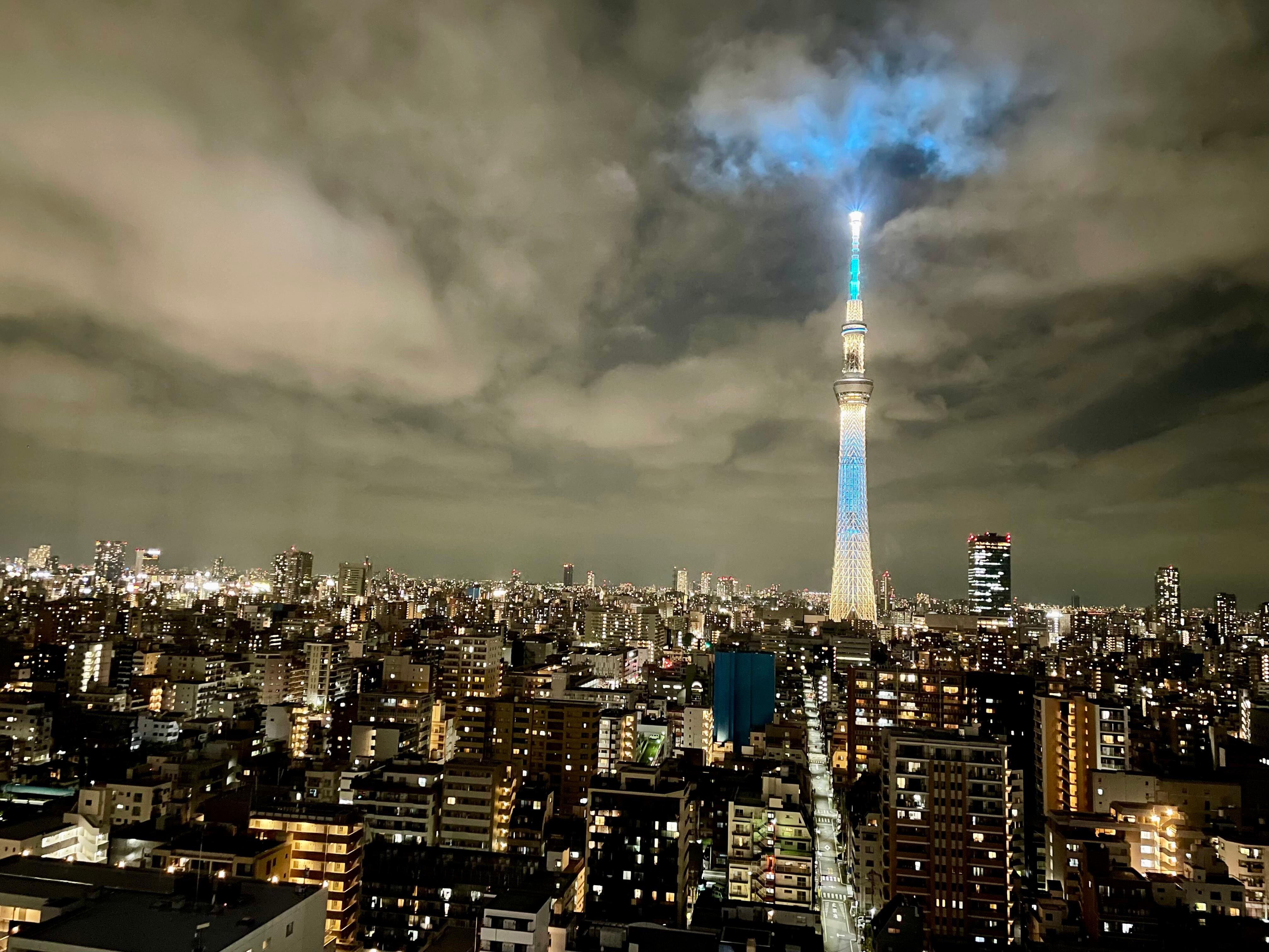 View from our room at night. Our room was with Sky Tower view. 