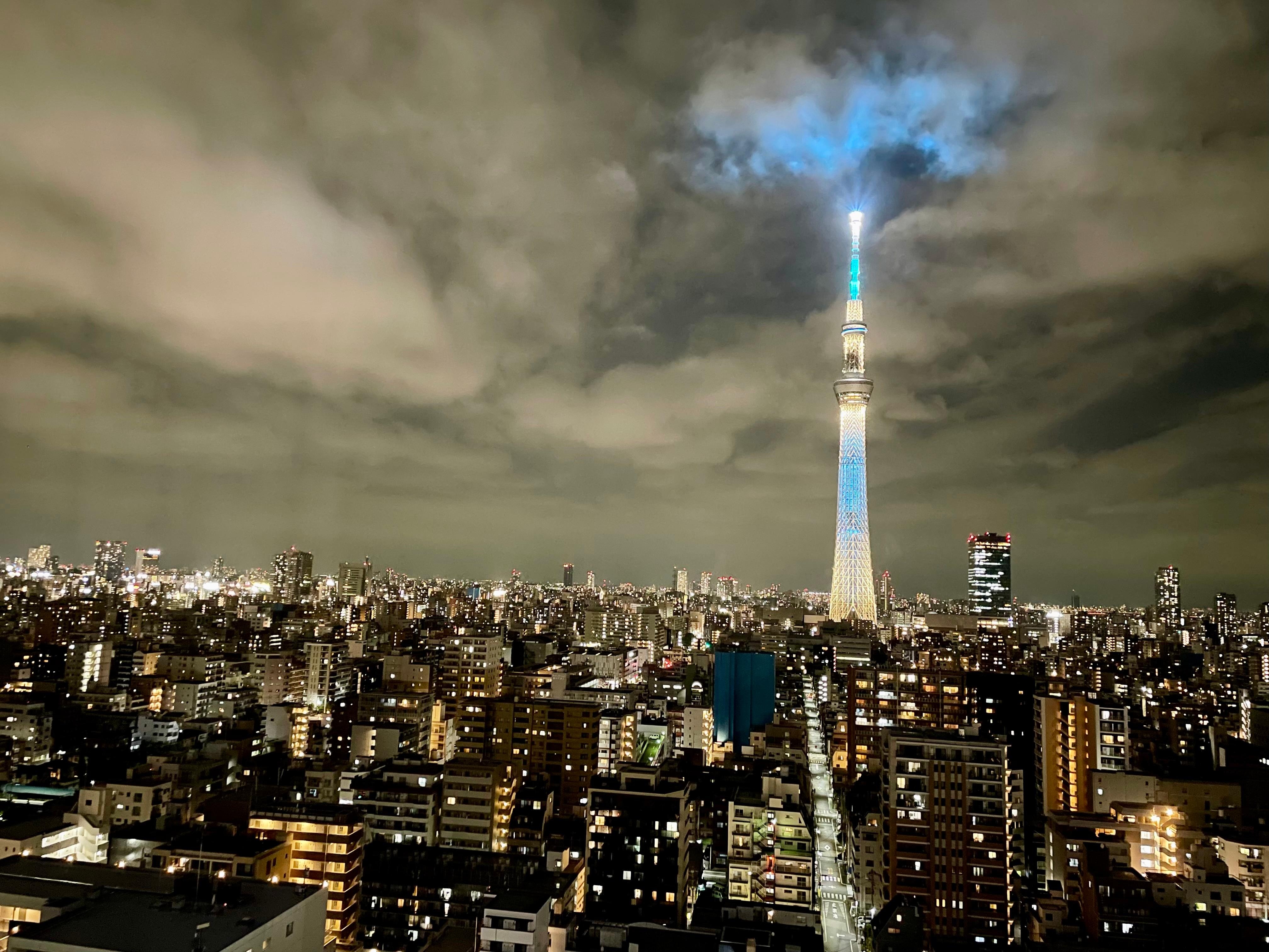 View from our room at night. Our room was with Sky Tower view.