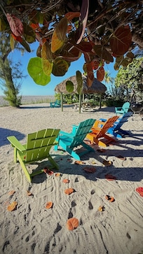 Colorful Adirondack chairs for guests